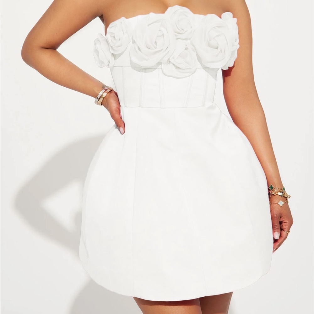 White Corset Floral Detail “Bliss” Mini Dress